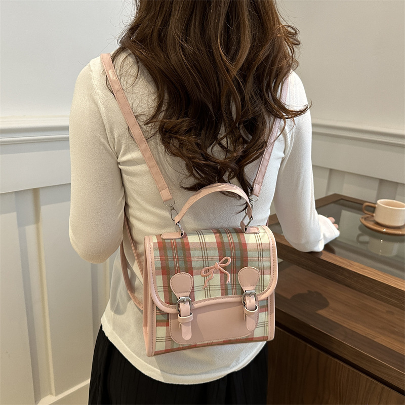 Mochila a cuadros de chicas verano 2024 nueva moda coreana dulce mochila escolar casual