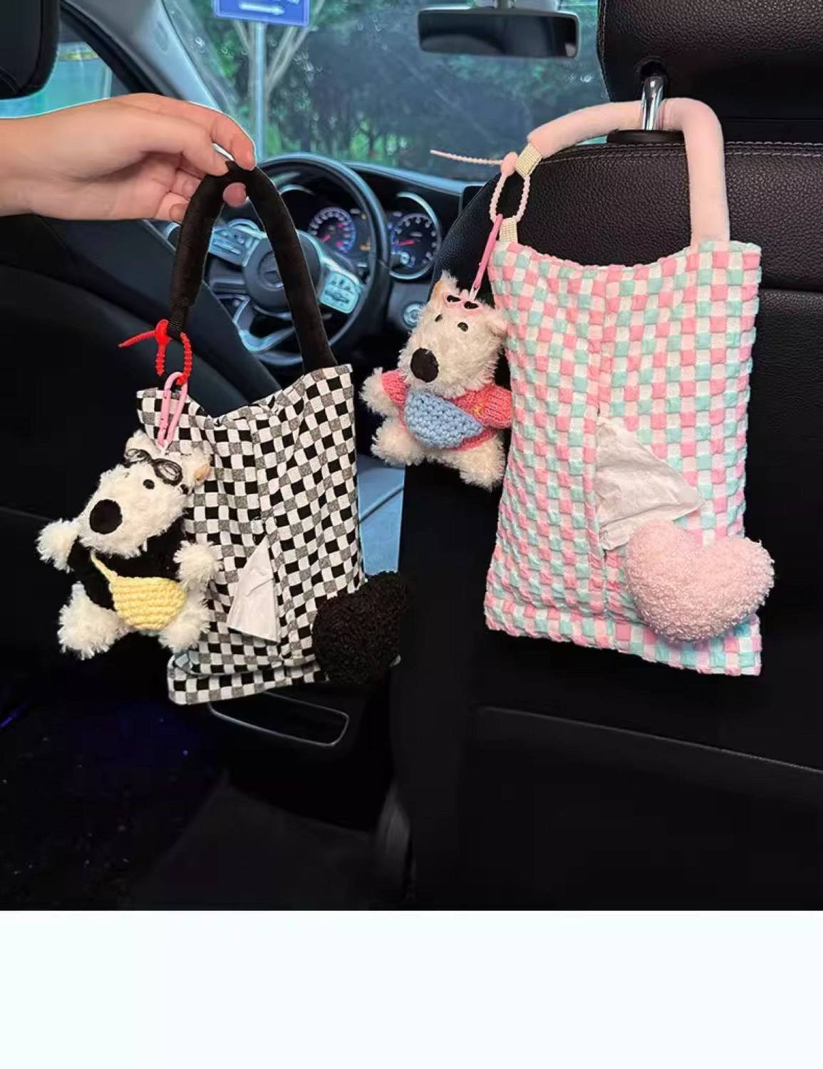 Car Tissue Box, In-Car Tissue Hanging Bag, 2025 New Model, High-End Car Tissue Holder, Beautiful and Cute Doll