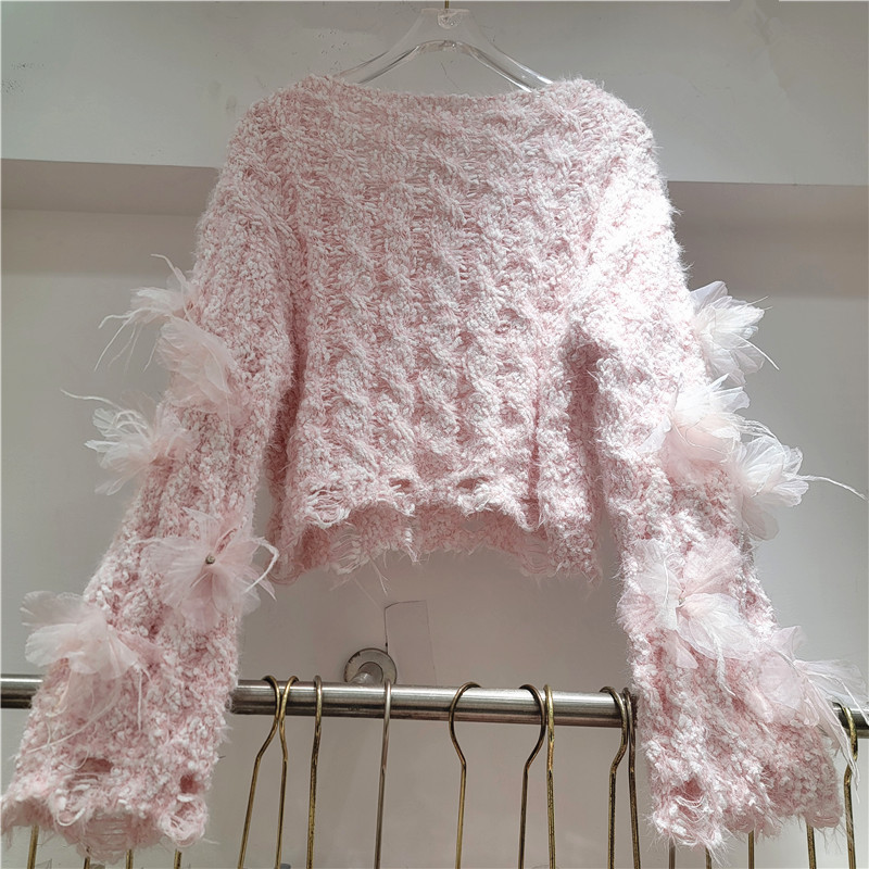 Suéter de cuello redondo de estilo francés suave peludo pegajoso nuevo diseño de primavera de otoño sensación de hadas floating jersey