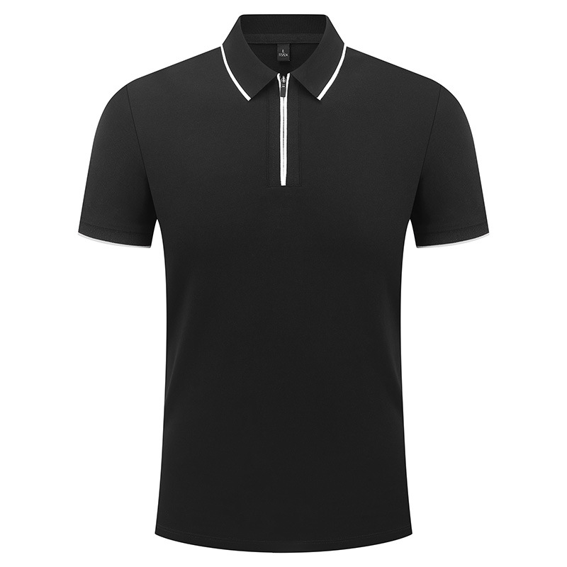 Camiseta de negocios para hombre con cuello de cinta de gama alta, polo de hombre de manga corta con cremallera, logotipo personalizado de alta gama