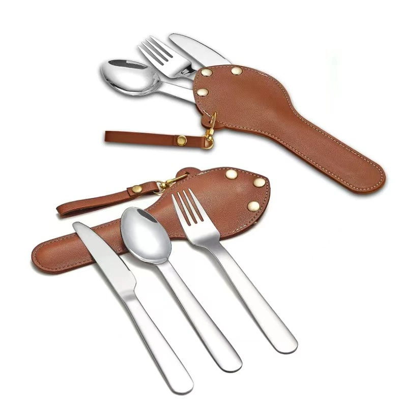 Сумка для столовых приборов из нержавеющей стали для кемпинга на открытом воздухе, сумка для хранения ножей, вилок и ложек, портативная сумка для столовых приборов