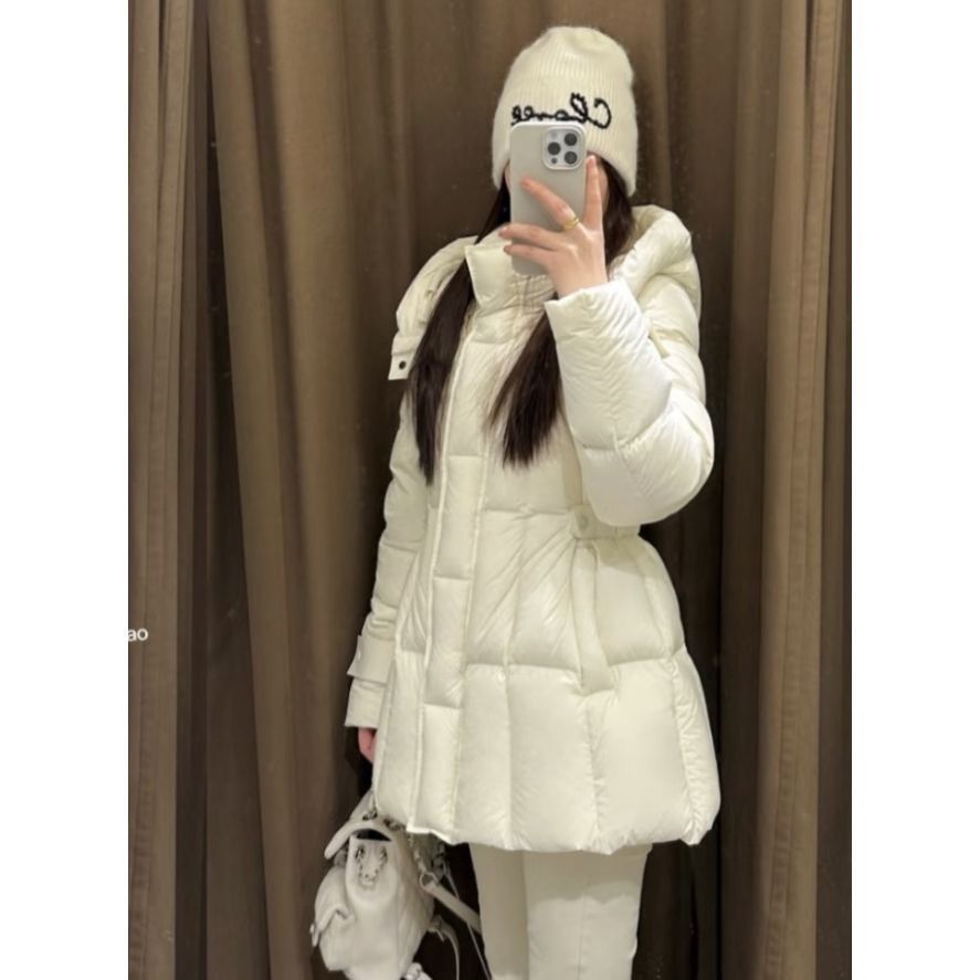 高端鹅绒服女2025新款鹅绒连帽中长款收腰显瘦时尚保暖加厚外套潮