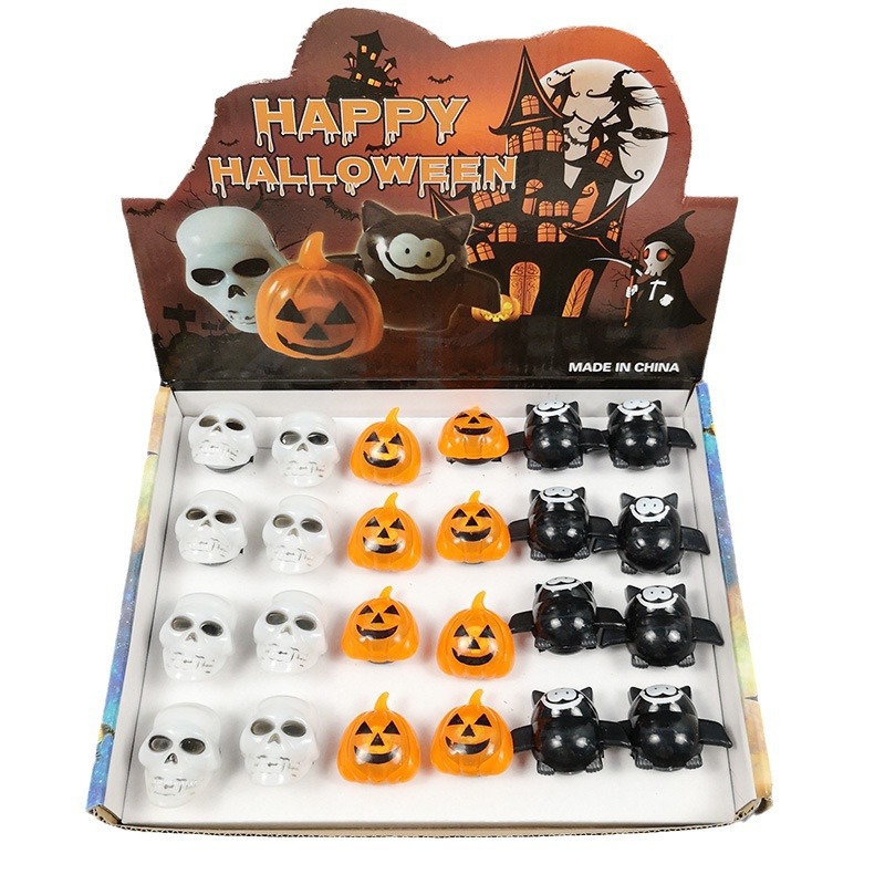Halloween luminoso anillo plástico calabaza luz anillo murciélago cráneo anillo niños truco anillo de juguete