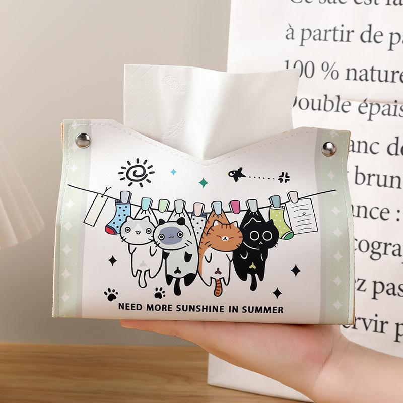 Linda caja de pañuelos para el hogar sala de estar dormitorio caja de dibujo almacenamiento multifuncional servilleta caja de dibujo de papel perro de dibujos animados lindo gato