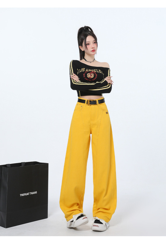 2025新款弯刀阔腿牛仔裤女小个子大码梨型身材浅蓝窄版香蕉镰刀裤|undefined