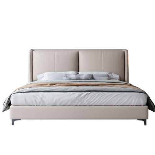 Modern simple leather art bed master bedroom 1.8m double bed 1.5m single high box bed apartment B&B soft leather bed