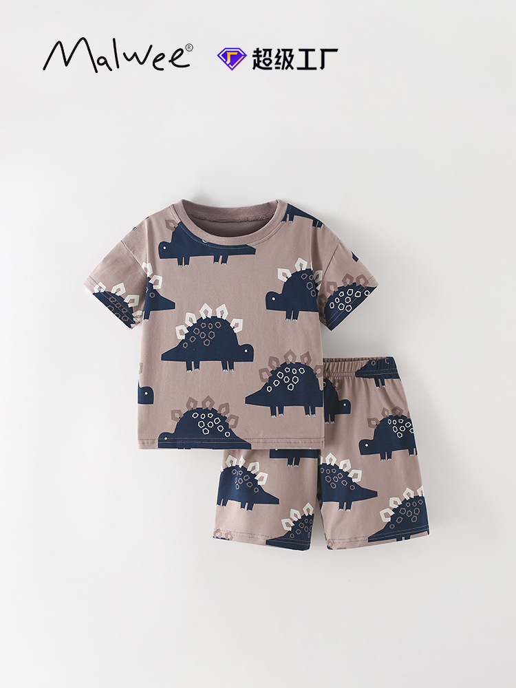 Malwee transfronterizo niño conjunto de verano nuevo estilo europeo y americano niño de cuello redondo camiseta de manga corta pantalones de cintura elástica