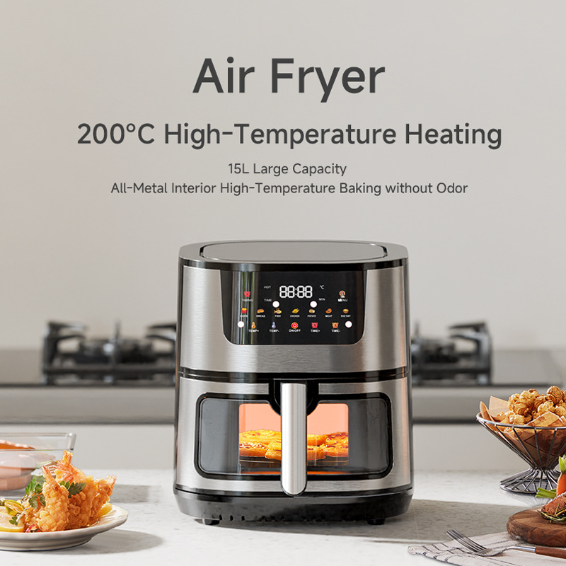 15L Large Capacity Multi-function Household Air Fryer Air Fryer Stainless Steel Visual Electric Fryer Cross-border Wholesale