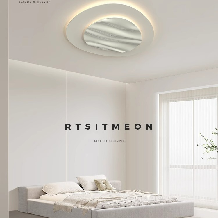 Italiano minimalista crema viento dormitorio luz de techo moderna minimalista nórdica creativa redonda luz de techo de protección de ojos de espectro completo