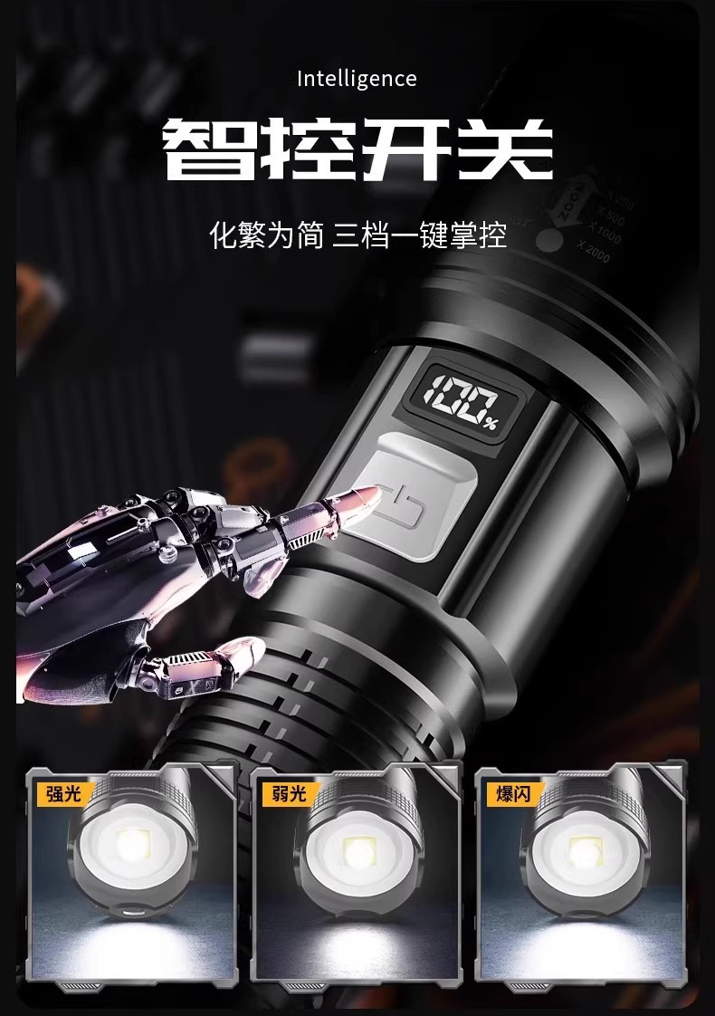 Super Bright Three-Eye Mini Led Flashlight, Strong Light, Rechargeable, Portable Outdoor Lighting, Long-Range, Household Mini Led