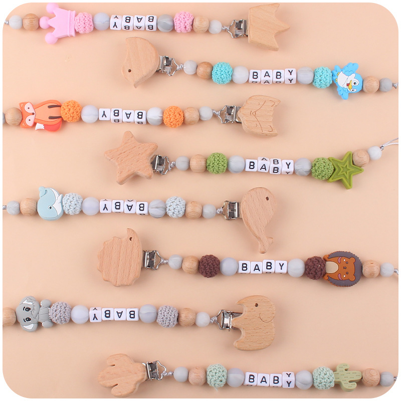 Nuevo bebé de haya animal chupete clip calmante bebé DIY animal mordedura molares chupete cadena