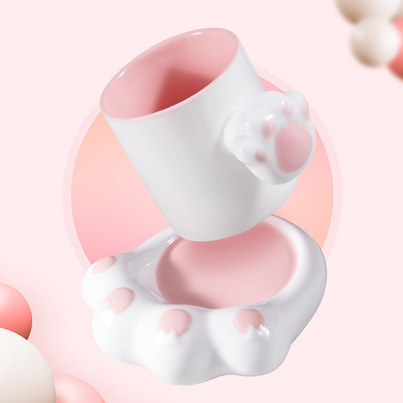 Porcelana de pelo suelto personalizada encantadora taza de café de dibujos animados casera tarpa de gato set de taza para parejas