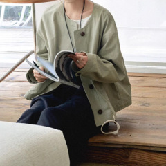 「白描」"Cozyfit"早秋新品亚麻棉箱型宽松短风衣夹克外套