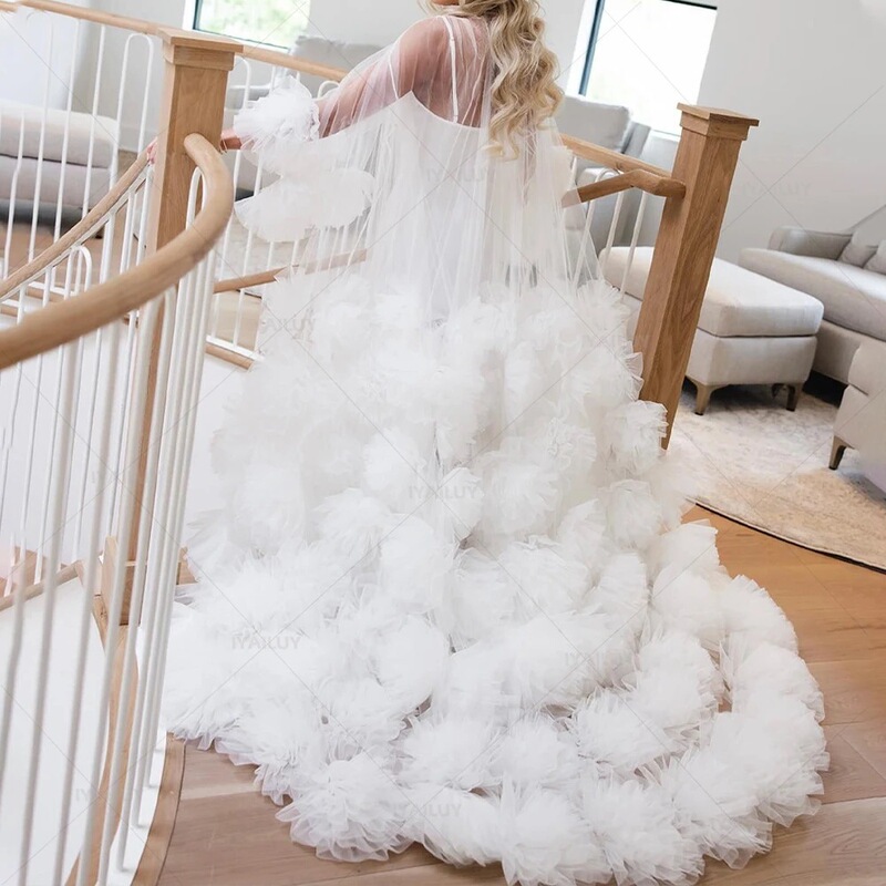 Cross-Border New Product Three-Dimensional Flower White Wedding Dress Fluffy Tulle Robe Long Skirt Wedding Bride Dressing Gown Photo Photo Cross-Border New Product Three-Dimensional Flower White Wedding Dress Fluffy Tulle Robe Long Skirt Wedding Bride Dressing Gown Photo Photo