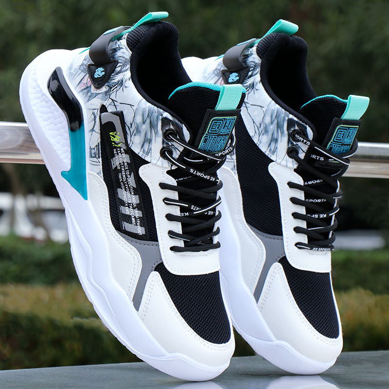 男鞋高帮板鞋2025春秋季新皮面防水韩版百搭软底舒适学生运动潮鞋