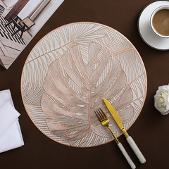 土豪金圓形防水龜背葉杯墊裝飾北歐風隔熱墊家用防燙耐高溫餐桌墊