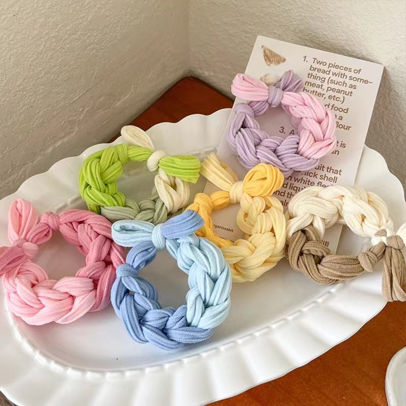 Korean version of thick high elastic color braided hair band dopamine bow durable hair does not hurt the high color value female head rope