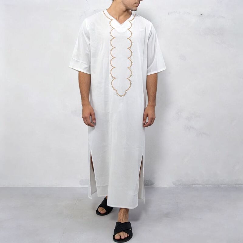 Foreign Trade 2026 Summer New Traditional Clothing Men's Loose V-Neck Mid-Sleeve Digital Print Long Robe in Stock Foreign Trade 2026 Summer New Traditional Clothing Men's Loose V-Neck Mid-Sleeve Digital Print Long Robe in Stock