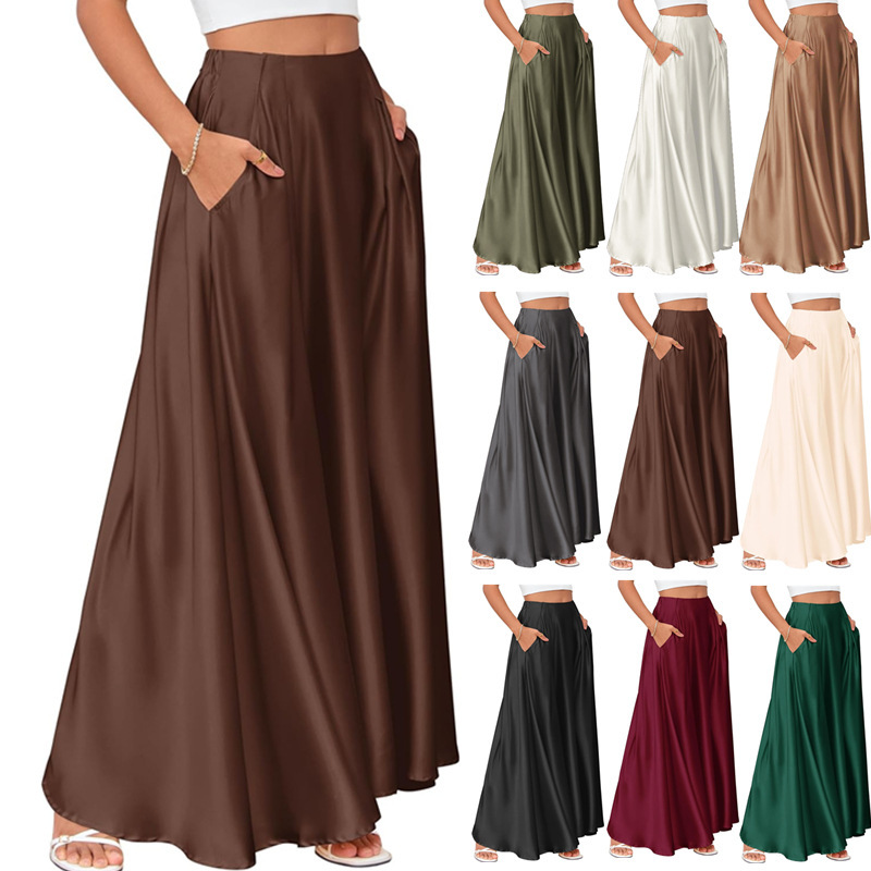 2026 European and American Amazon Women's Elegant Textured Satin A-Line Skirt Slimming Look and Smooth Mid-Length Skirt Party Skirt