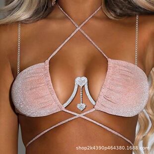 European and American fashion rhinestone love chest support sexy heart-shaped chest ornaments performance body chain diamond pure desire night chest ornaments
