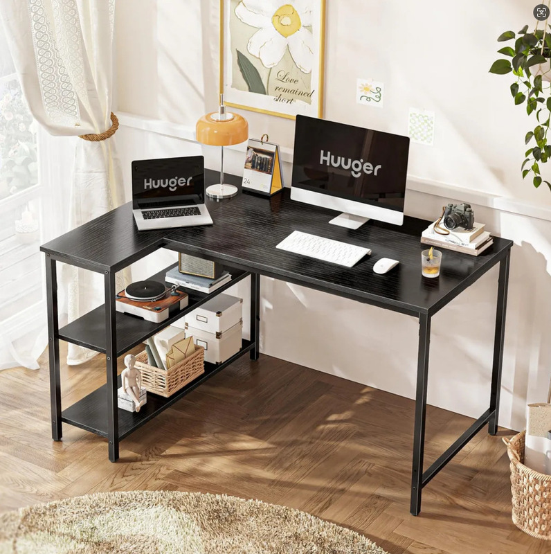 Cross-Border L-Shaped Computer Desk Retro Modern Style Office Desk Office Desk - Black