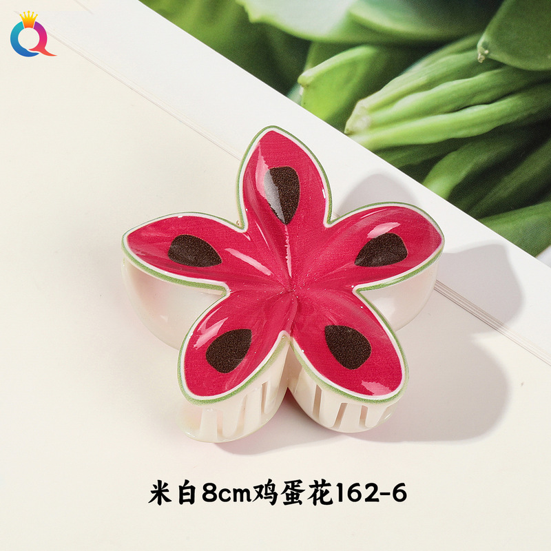 奇阅跨境时尚水果UV印抓夹创意鸡蛋花抓夹女紫荆花发饰鲨鱼夹批发|undefined