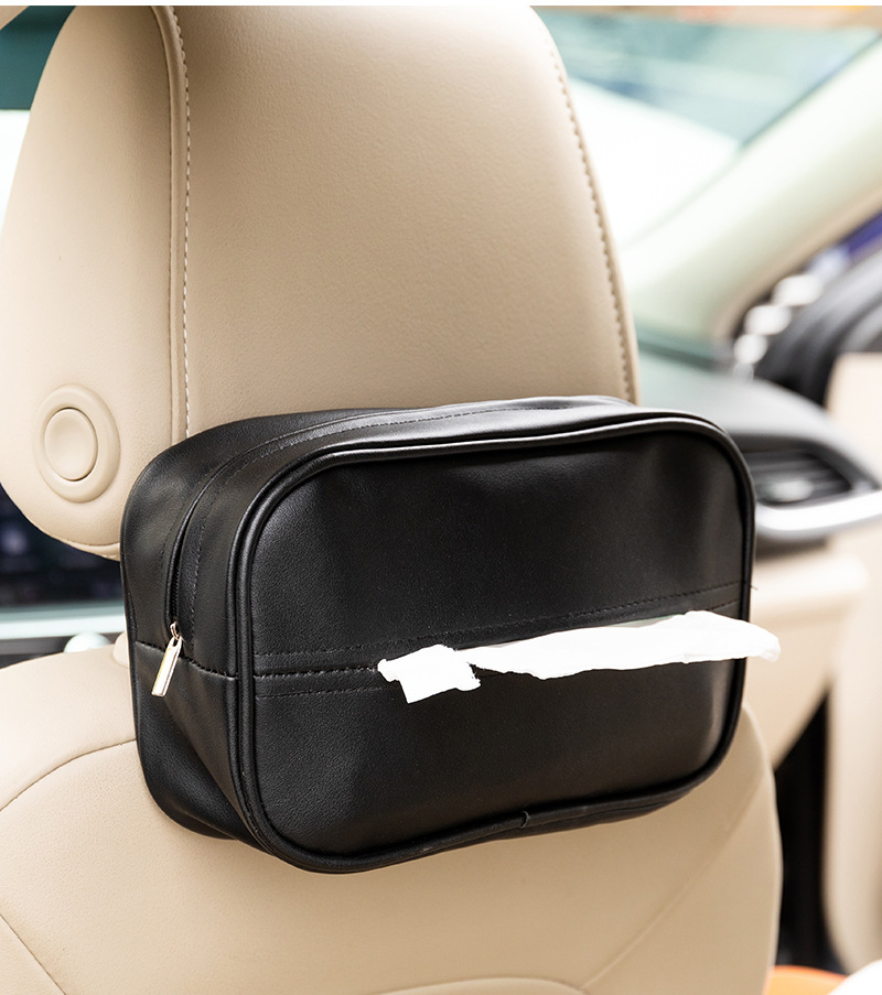 Factory Direct Sale Leather Car Tissue Box, Sun Visor Armrest Box Hanging Type Multifunctional Storage for Car Interior