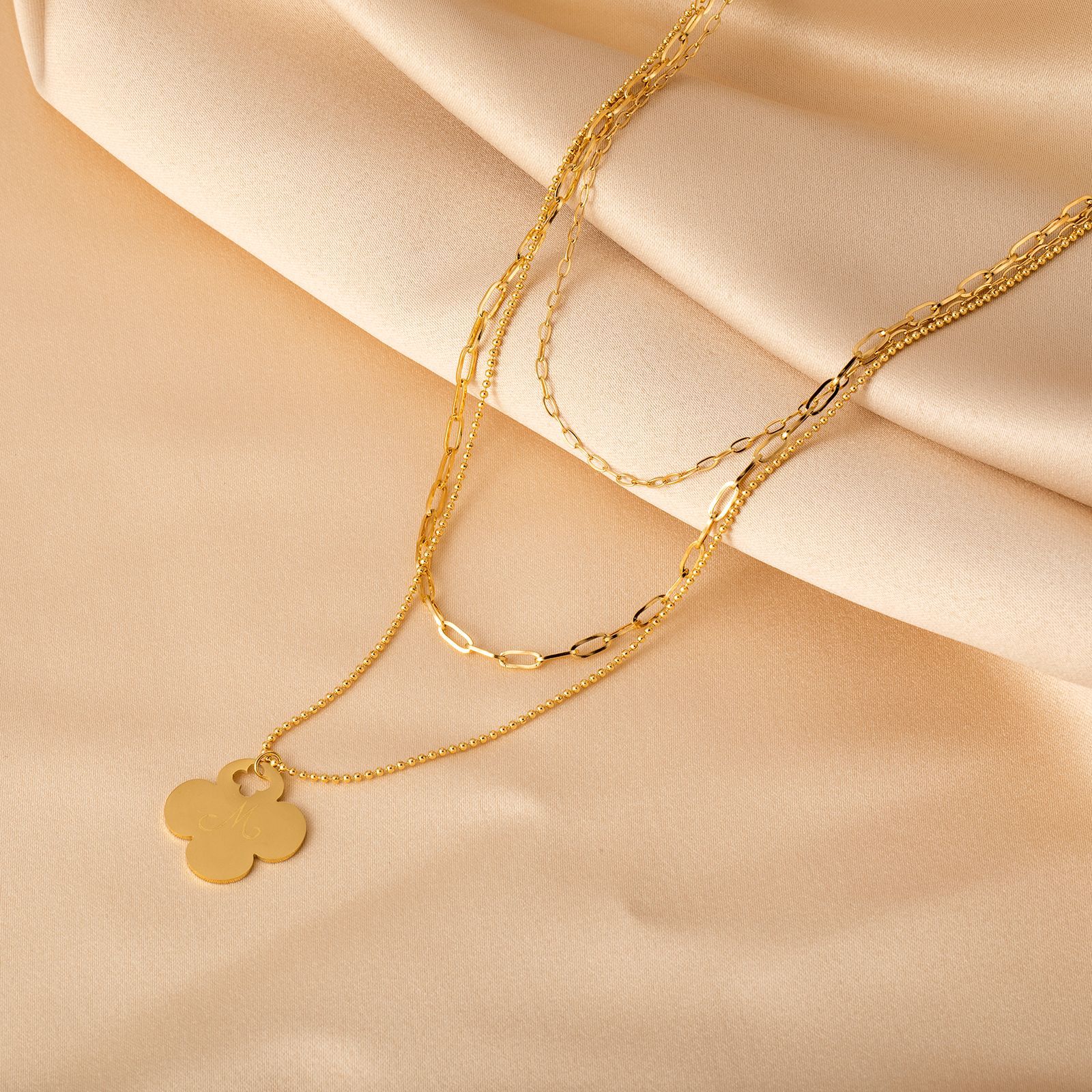 New  golden Multi-Layered  Pendant devil’s eye Tree Four-Leaf Clover Stainless Steel Necklace