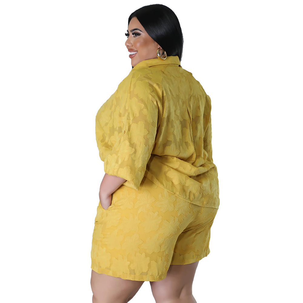 Spring Summer Women's Chiffon Jacquard Clothing Set Hollowed out Top And Shorts_ecoleips.com