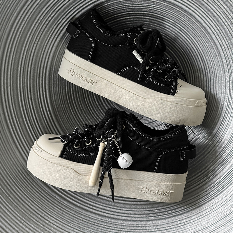 7cm Invisible Height-Increasing Thick-Soled Washed Black Canvas Shoes Versatile Height-Increasing White Shoes Men's Retro Large-Toe Sneakers