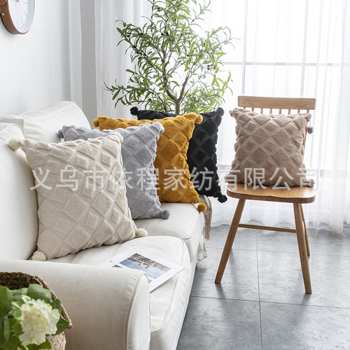 Cross-border Amazon plush rabbit fur ball pillow plush sofa office bedside home cushion manufacturer wholesale