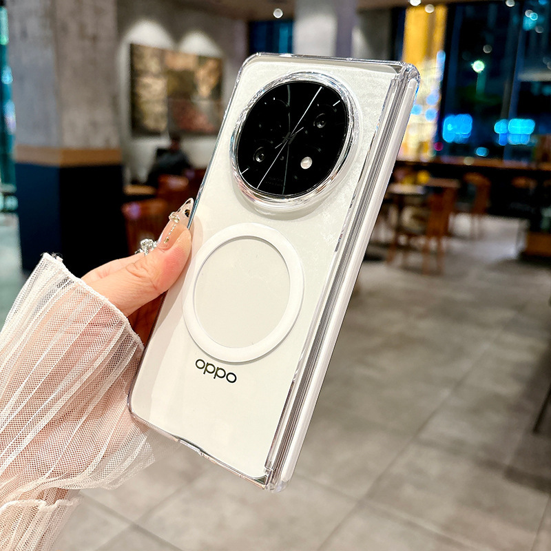 OPPOFindN 50% off スタックスクリーン携帯電話ケースに適したアイスクリスタル高透過率磁気吸引ファインド n5 バッグ中央軸保護カバー|undefined