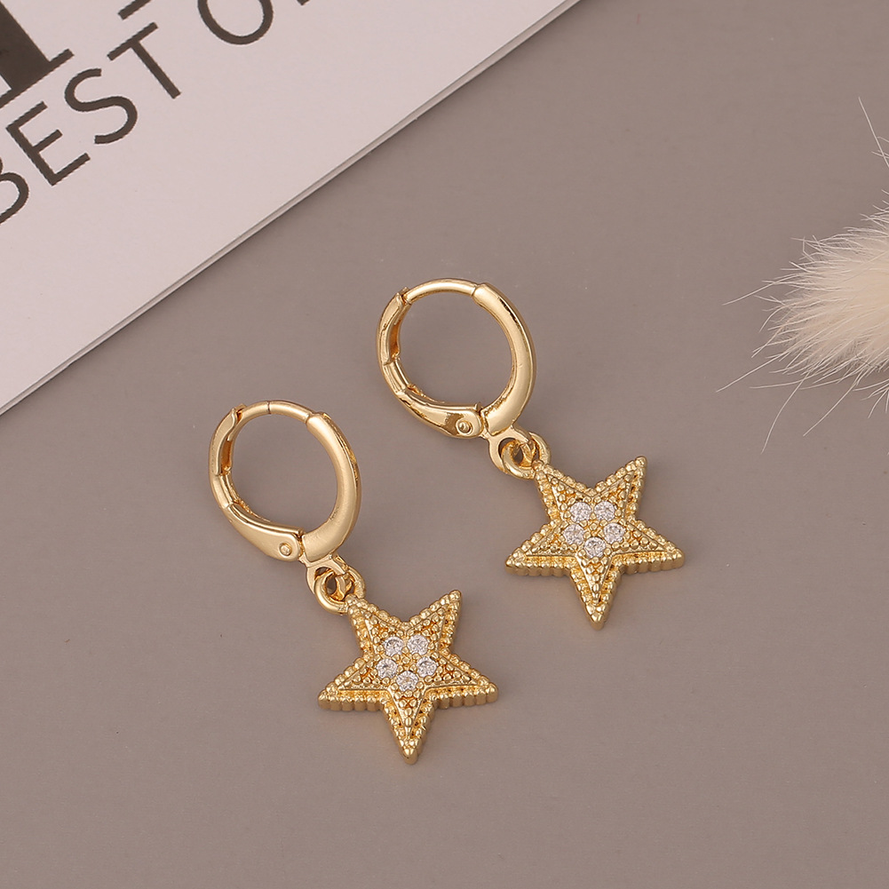 Fashion Copper Micro-inlaid Moon Star Earrings display picture 4