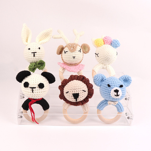 Wooden woven animal rattles, colorful cartoon baby soothing toys, children's room accessories, wholesale