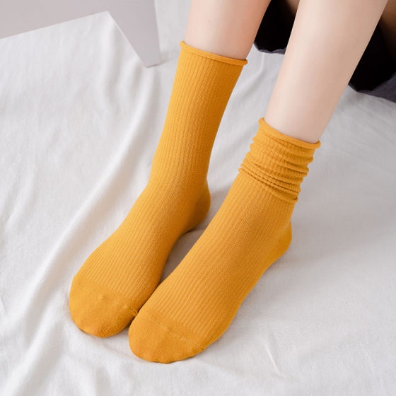 Macaron Color Socks Children's Mid-length Socks Summer Thin Candy Color Curled Stacks Simple All-match Stockings