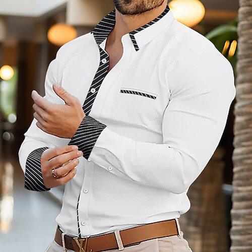 2024 New Shirt Men's Solid Color Plaid Printed Cuff Long Sleeve Simple Loose Trendy Shirt MB12