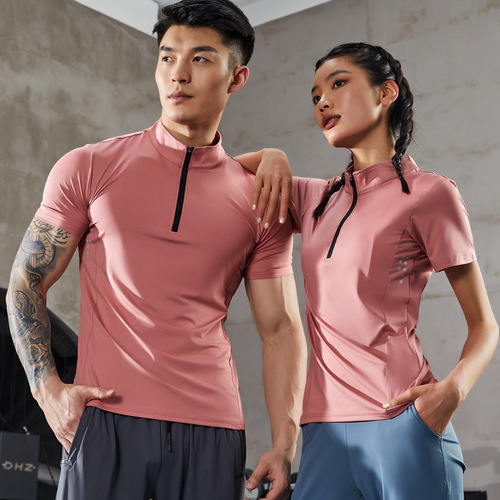 Men's Fitness Suit Tight Quick-Dry Crew Neck Training T-Shirt Top Personal Trainer Team Uniform Workwear Printed