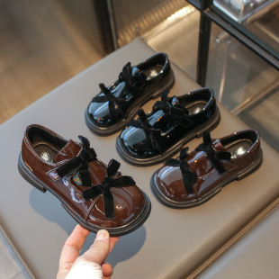 Sweet and Western-style Mary Jane Double Bow Bright Leather Small Shoes 2025 Spring Girls Lefu Small Leather Shoes