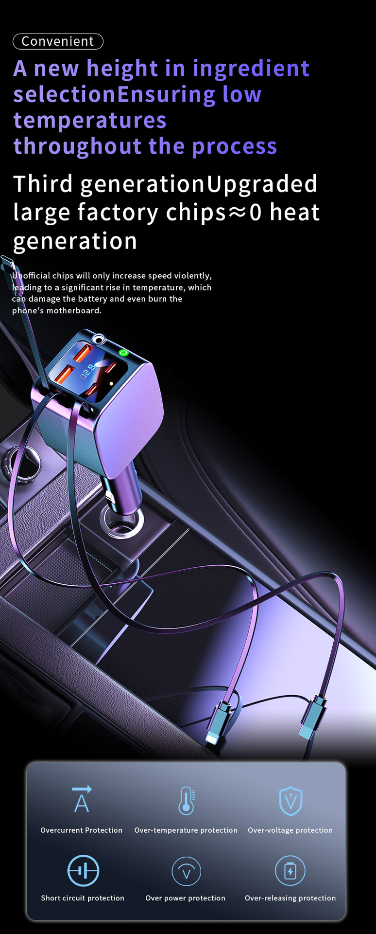Cross-Border Super Fast Charging Starry Sky Light Car Charger with Retractable Cable Super Fast Car Charger Oem