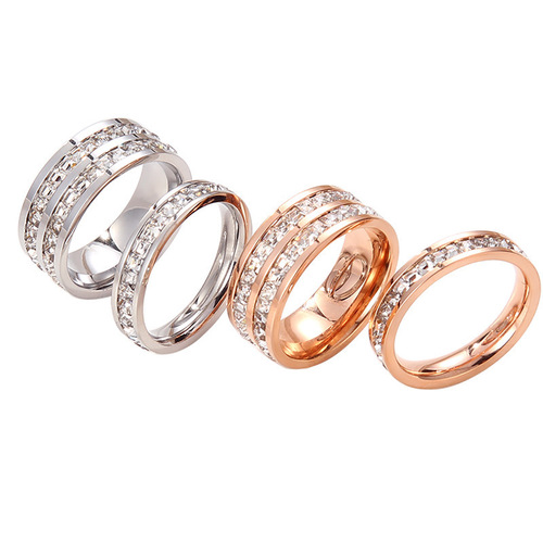 Wenjian titanium steel ring new Japanese, Korean, European and American ring full of diamonds couple rings men and women rings single row of diamonds double row of diamonds