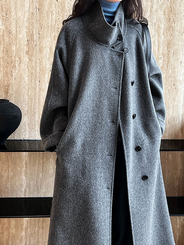 Lüxi Korean High-End Stand Collar Double-Faced Wool Coat for Women, Medium-Long Length, 2025 Winter Woolen Outerwear, Model 5053