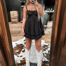 2025欧美女装  亚马逊  独立站  无袖 吊带抹胸 纯色花边  连衣裙