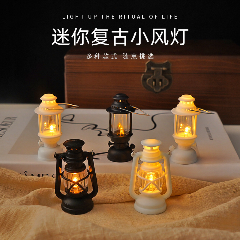 Mini Retro Artificial Night Light Led Digital Candle Light Satchel Wind Lantern Decorative Atmosphere Pendant Desktop Ornament