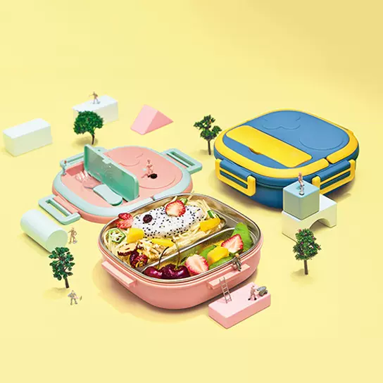 童趣便捷手提不锈钢分格单层双层三层饭盒带餐具餐盒便当盒野餐盒