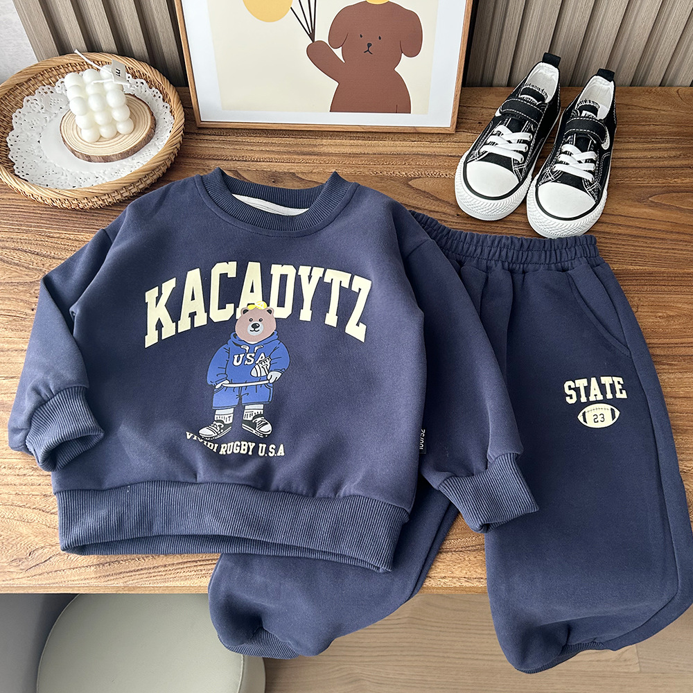 2024 Frühling Kinderkleidung Jungen Mädchen Cartoon Baumwolle Zweiteiliges Set aus Oberteil, Hose und Pullover_voghion.com