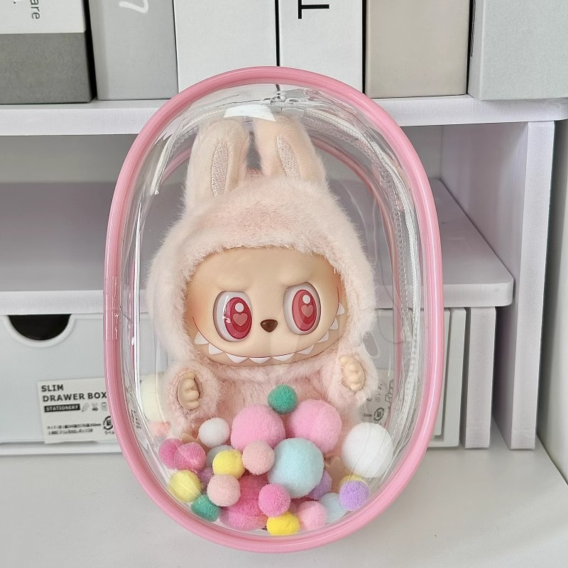 LABUBU V2 앉아 시리즈 13-15CM 걷는 작은 둥근 가방 면 통증 가방 고화질 두꺼운 보호 커버