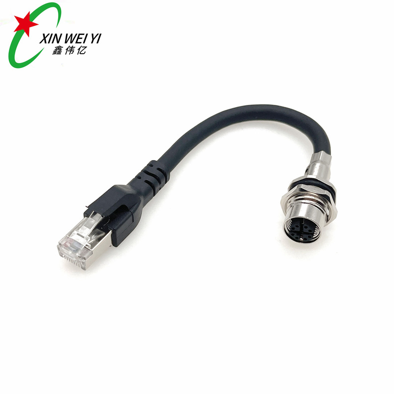 M12 Connector X-Type 8P Flange Female Connector to Rj45 Gigabit Network Cable Cat6 Super Category 6 Ethernet Drag Chain Cable
