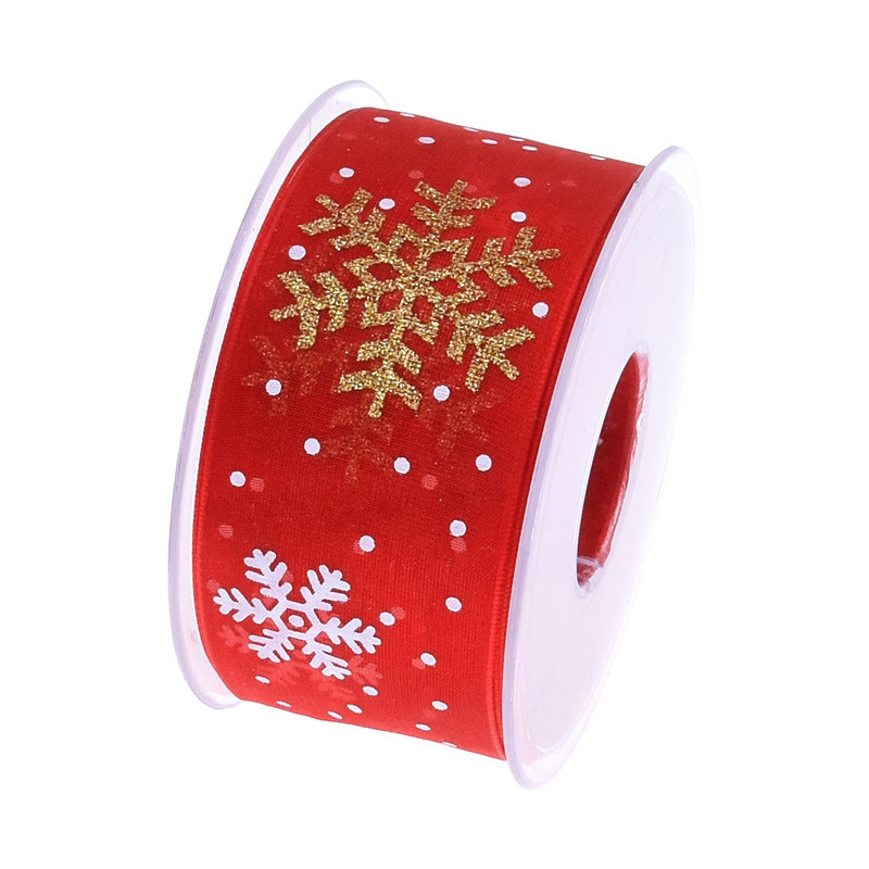 38mm de ancho transfronterizo nuevo polvo impresión copo de nieve cinta de regalo de Navidad flores cinta de regalo decoración cinta