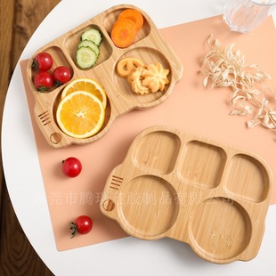 Cute Cartoon Children's Split Dinner Plate for Baby's Eating Suction Type Anti-fall Bamboo and Wood Dinner Plate for Baby's Supplementary Food Tableware