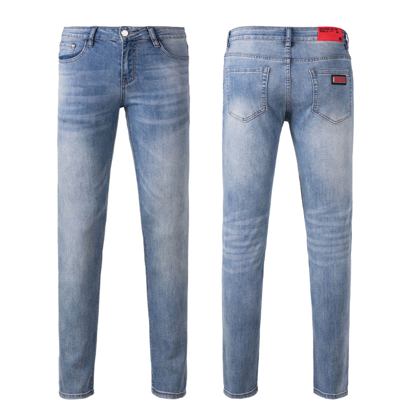 Dujia edición de alta gama europea jeans de hombre Anchor rojo azul pálido elástico lavado con agua pequeño pantalón recto de hombre